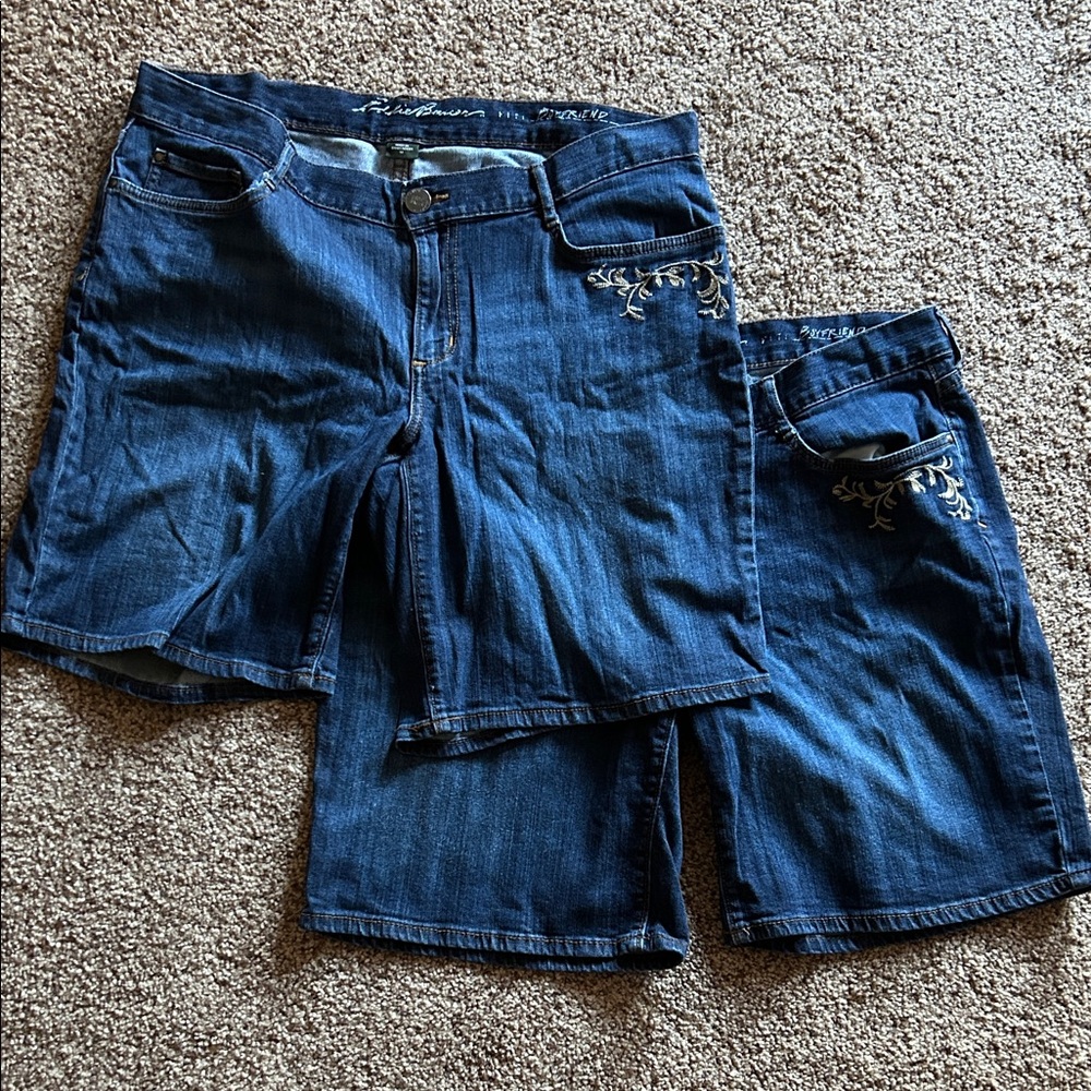 2 pair Eddie Bauer Boyfriend Style Dark Blue Denim Jean Shorts EUC